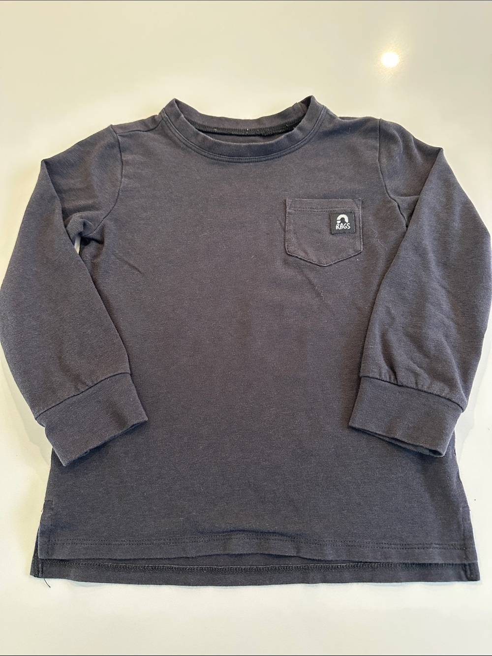 Rags Essentials Kids Black Long Sleeve Pocket Tee Shirt‎ Cotton Modal Blend 2T